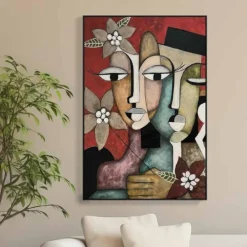 Quadri Moderni-Selezionato da Mazzolaluce Quadro astratto multicolore coppia donne 80x120 cm con cornice