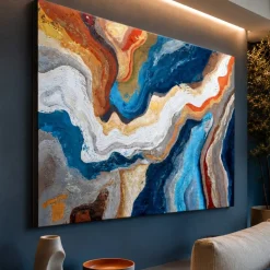 Quadri Moderni-Selezionato da Mazzolaluce Quadro astratto onde di colore 80x120 cm dipinto moderno materico per soggiorno