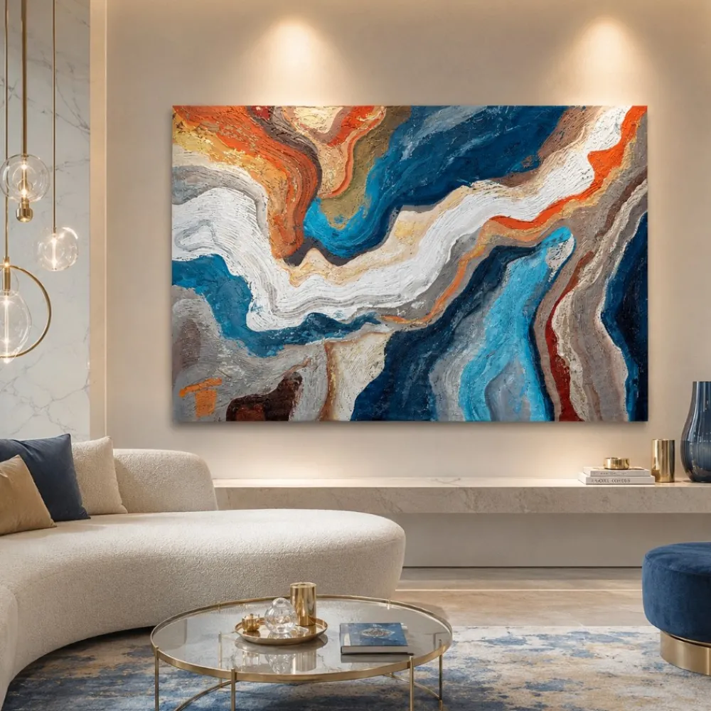 Quadri Moderni-Selezionato da Mazzolaluce Quadro astratto onde di colore 80x120 cm dipinto moderno materico per soggiorno