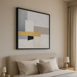 Quadri Moderni-Selezionato da Mazzolaluce Quadro astratto quadrato 100x100 cm cornice nera dipinto a mano