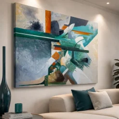 Quadri Moderni-Selezionato da Mazzolaluce Quadro astratto rotte turchesi 100x150 cm moderno dipinto materico a rilievo