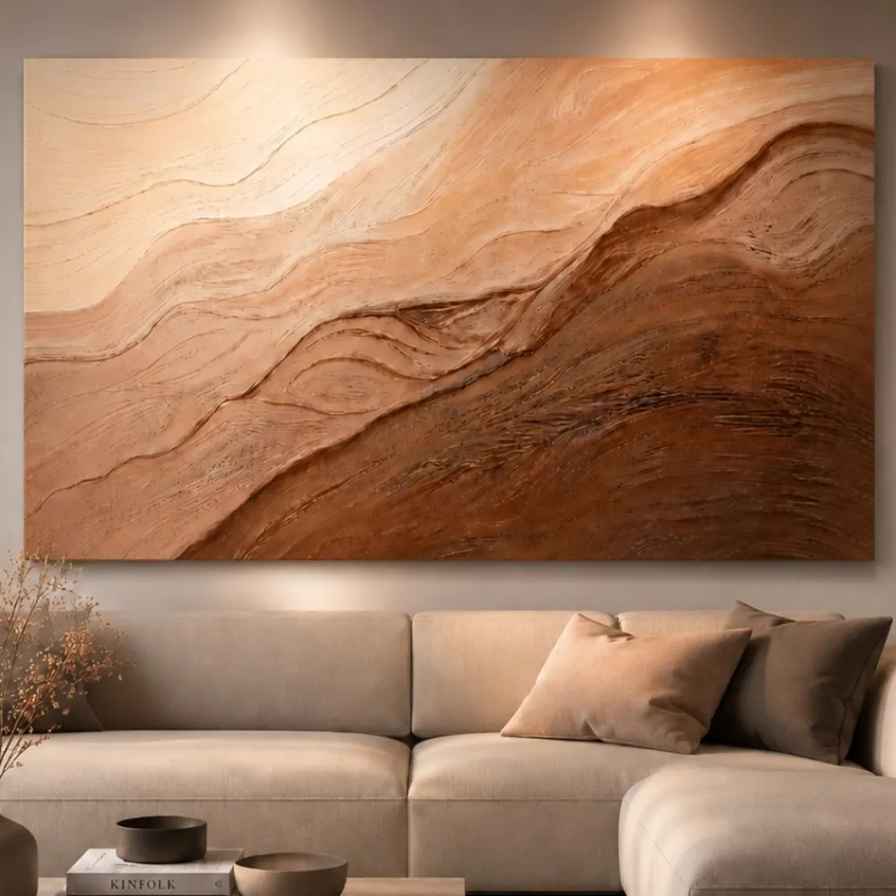 Quadri Moderni-Selezionato da Mazzolaluce Quadro astratto trame di sabbia 80x120 cm dipinto rilievo materico