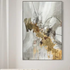 Quadri Moderni-Selezionato da Mazzolaluce Quadro astratto 80x120 cm grigio e oro cornice grigia
