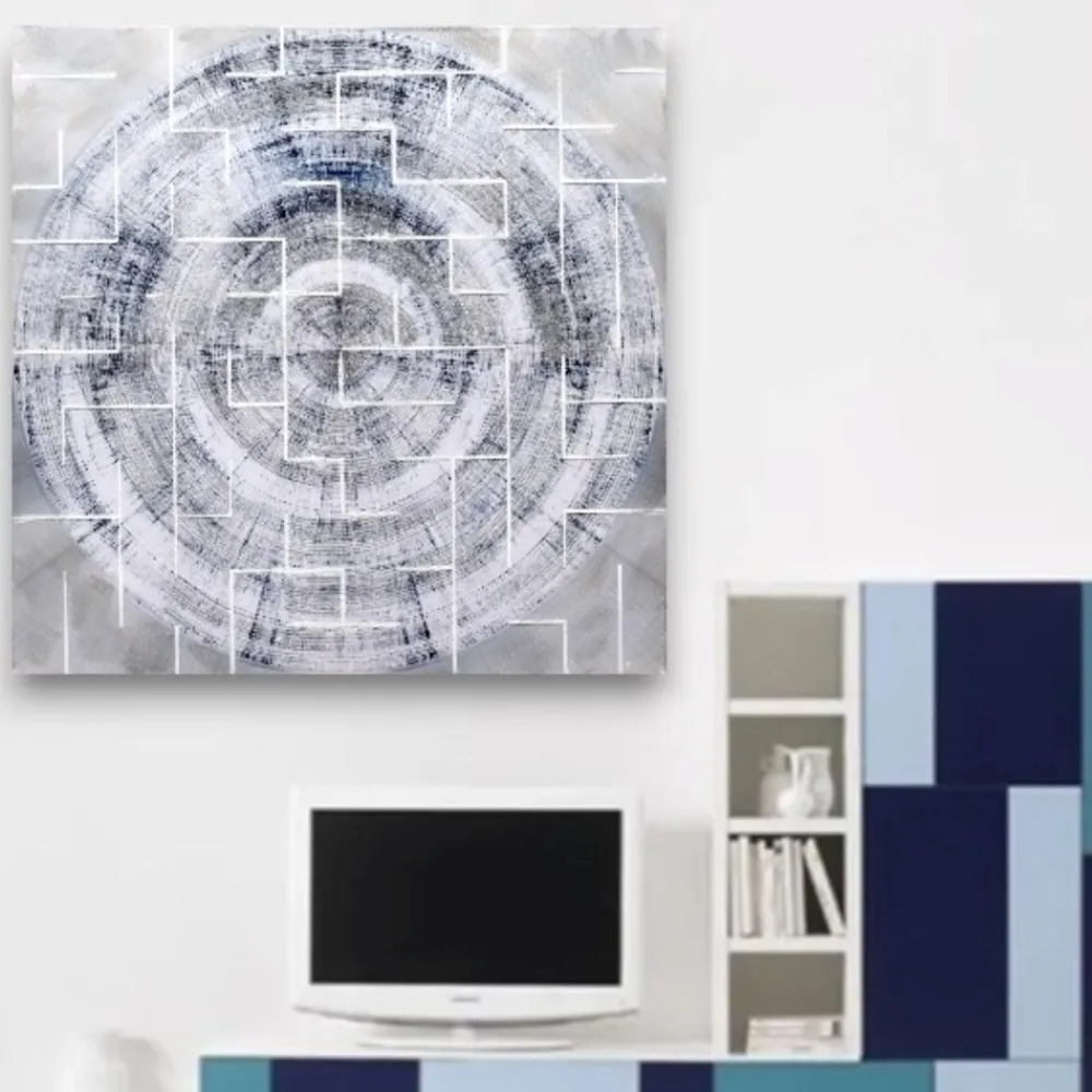 Quadri Moderni-Selezionato da Mazzolaluce Quadro astratto 100x100 dipinto azzurro grigio per soggiorno