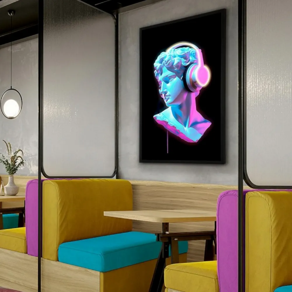 Quadri Moderni-Selezionato da Mazzolaluce Quadro busto con cuffie moderno luminoso led 120x80 cm