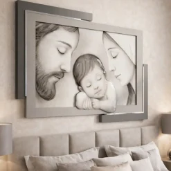 Capezzali-Selezionato da Mazzolaluce Quadro capezzale capoletto 42x53 cm sacra famiglia grigio resina lucido