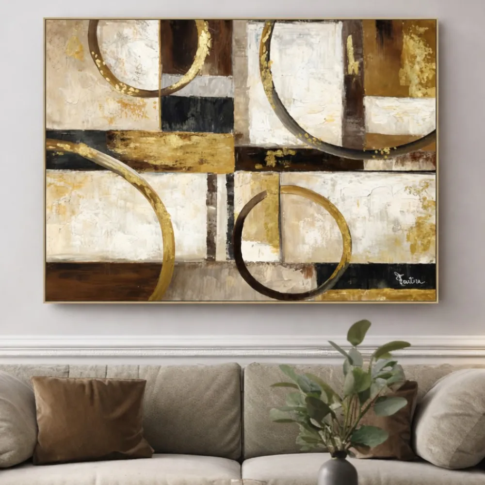 Quadri Moderni-Selezionato da Mazzolaluce Quadro cerchi dorati 120x90 dipinto con cornice