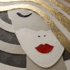 Quadri Moderni-Selezionato da Mazzolaluce Quadro con cornice 80x120 cm volto donna con cappello oro