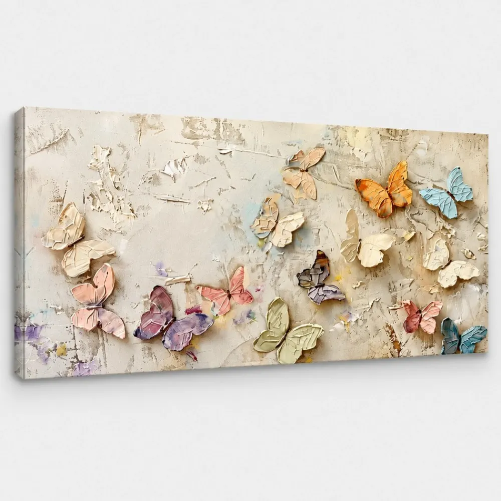 Quadri Moderni-Selezionato da Mazzolaluce Quadro farfalle moderno stampa su tela decoro a rilievo 77x143 cm