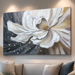 Quadri Moderni-Selezionato da Mazzolaluce Quadro fioritura preziosa 80x120 cm dipinto a rilievo materico per salone
