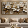 Quadri Moderni-Selezionato da Mazzolaluce Quadro floreale avorio oro 150x75cm decoro resina lucido cornice oro