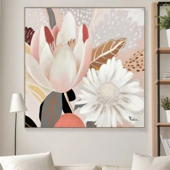Quadri Moderni-Selezionato da Mazzolaluce Quadro floreale materico moderno con cornice 100x100 per soggiorno