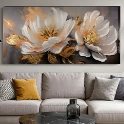 Quadri Moderni-Selezionato da Mazzolaluce Quadro floreale moderno 150x75 in resina decorata cornice oro