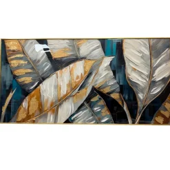 Quadri Moderni-Selezionato da Mazzolaluce Quadro foglie di palma cornice oro 150x75cm decoro resina lucido
