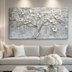 Quadri Moderni-Selezionato da Mazzolaluce Quadro moderno albero in fiore 77x143 cm stampa su tela con decoro a rilievo