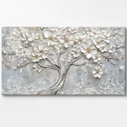 Quadri Moderni-Selezionato da Mazzolaluce Quadro moderno albero in fiore 77x143 cm stampa su tela con decoro a rilievo