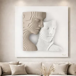 Quadri Moderni-Bongelli Preziosi Quadro moderno coppia stilizzata bianco nocciola 50x50