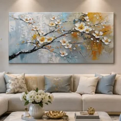 Quadri Moderni-Selezionato da Mazzolaluce Quadro moderno fiori al tramonto 77x143 cm dipinto a rilievo