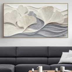 Quadri Moderni-Selezionato da Mazzolaluce Quadro moderno onde di ginkgo tela dipinta con cornice 150x80