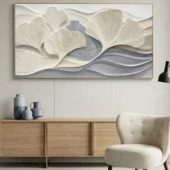 Quadri Moderni-Selezionato da Mazzolaluce Quadro moderno onde di ginkgo tela dipinta con cornice 150x80