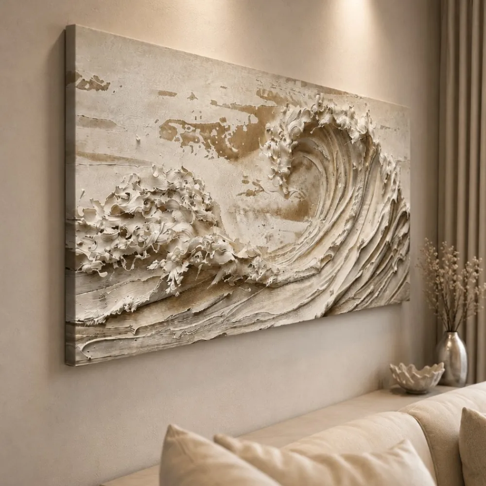 Quadri Moderni-Selezionato da Mazzolaluce Quadro moderno stampa su tela onde beige 77x143
