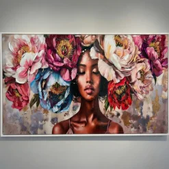 Quadri Moderni-Selezionato da Mazzolaluce Quadro moderno 120x60 donn floreale in resina decorato cornice bianca