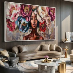 Quadri Moderni-Selezionato da Mazzolaluce Quadro moderno 120x60 donn floreale in resina decorato cornice bianca