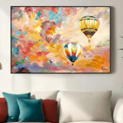 Quadri Moderni-Selezionato da Mazzolaluce Quadro mongolfiere al tramonto dipinto a mano con cornice 120x80