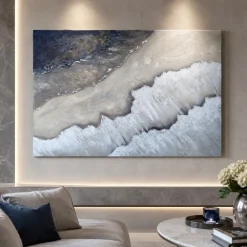 Quadri Moderni-Selezionato da Mazzolaluce Quadro onde astratte moderno dipinto materico a rilievo 80x120 cm