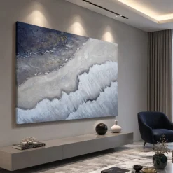 Quadri Moderni-Selezionato da Mazzolaluce Quadro onde astratte moderno dipinto materico a rilievo 80x120 cm