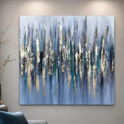 Quadri Moderni-Selezionato da Mazzolaluce Quadro pioggia oro 120x120 cm astratto moderno materico quadrato dipinto a rilievo