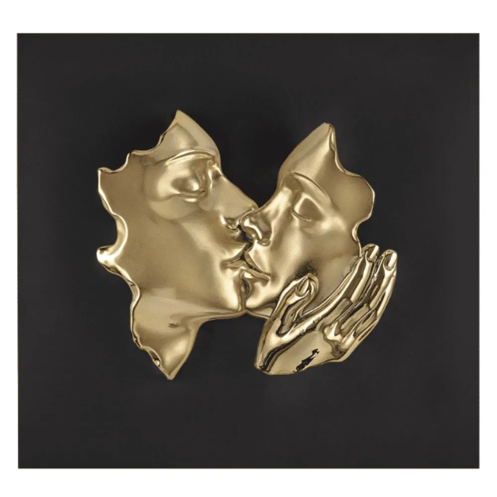 Quadri Moderni-Bongelli Preziosi Quadro scultura volti 3d moderno 50x50 oro nero