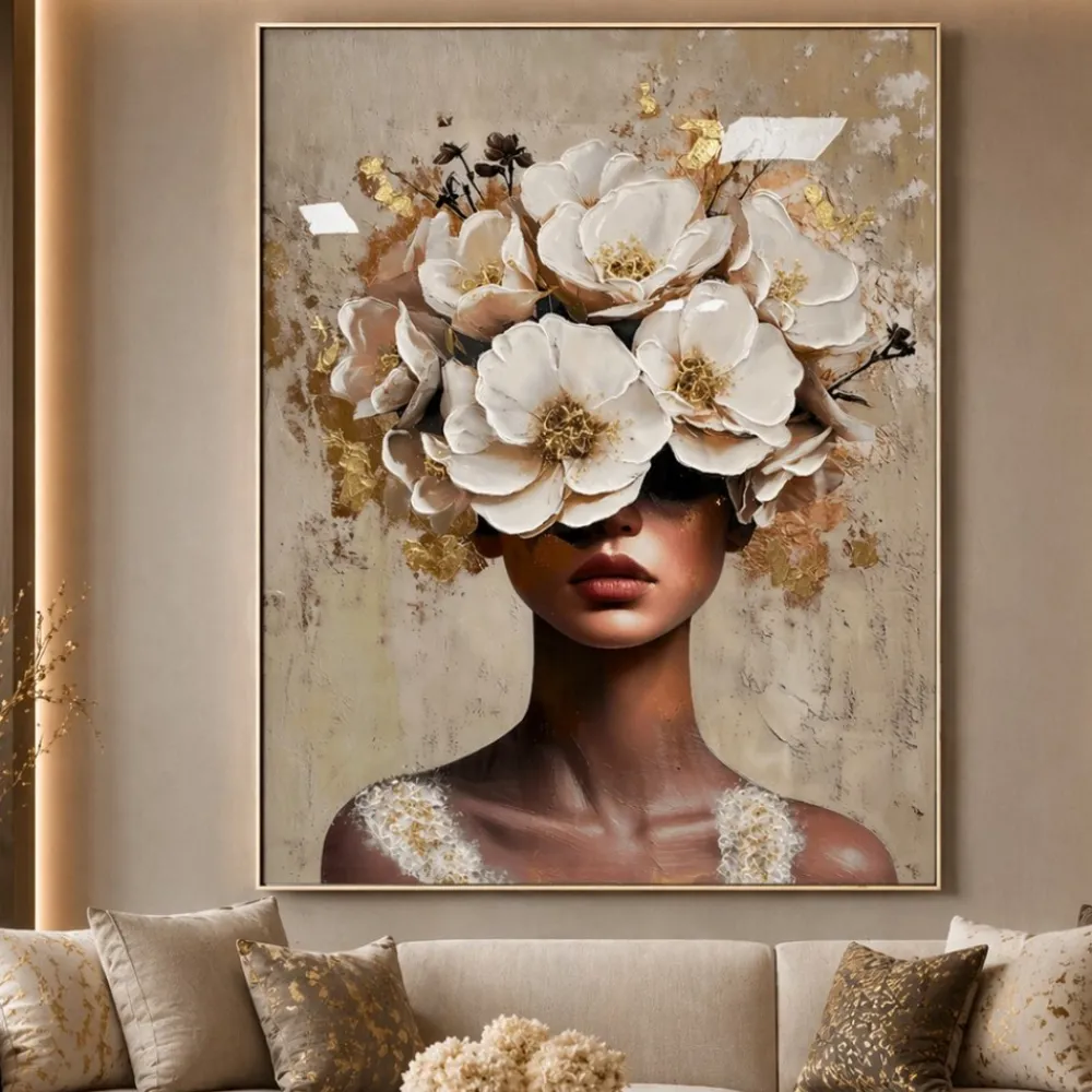 Quadri Moderni-Selezionato da Mazzolaluce Quadro verticale donna floreale 80x120cm moderno decoro resina lucida