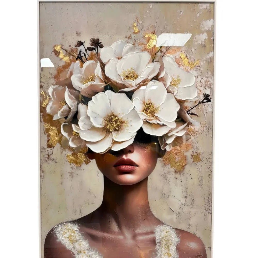 Quadri Moderni-Selezionato da Mazzolaluce Quadro verticale donna floreale 80x120cm moderno decoro resina lucida
