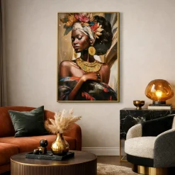 Quadri Moderni-Selezionato da Mazzolaluce Quadro verticale donna intensa 60x90 in resina decorata cornice oro