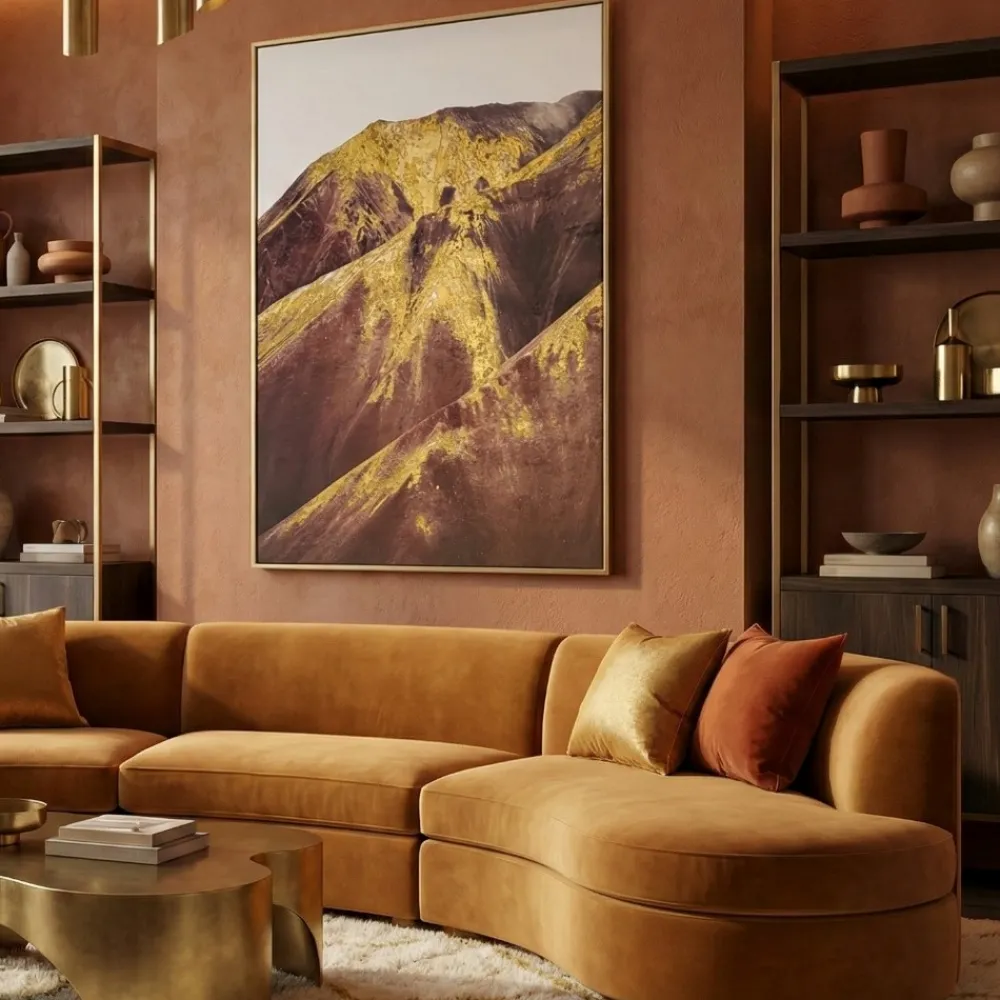 Quadri Moderni-Selezionato da Mazzolaluce Quadro verticale tela dipinta montagna astratta cornice oro 80x120