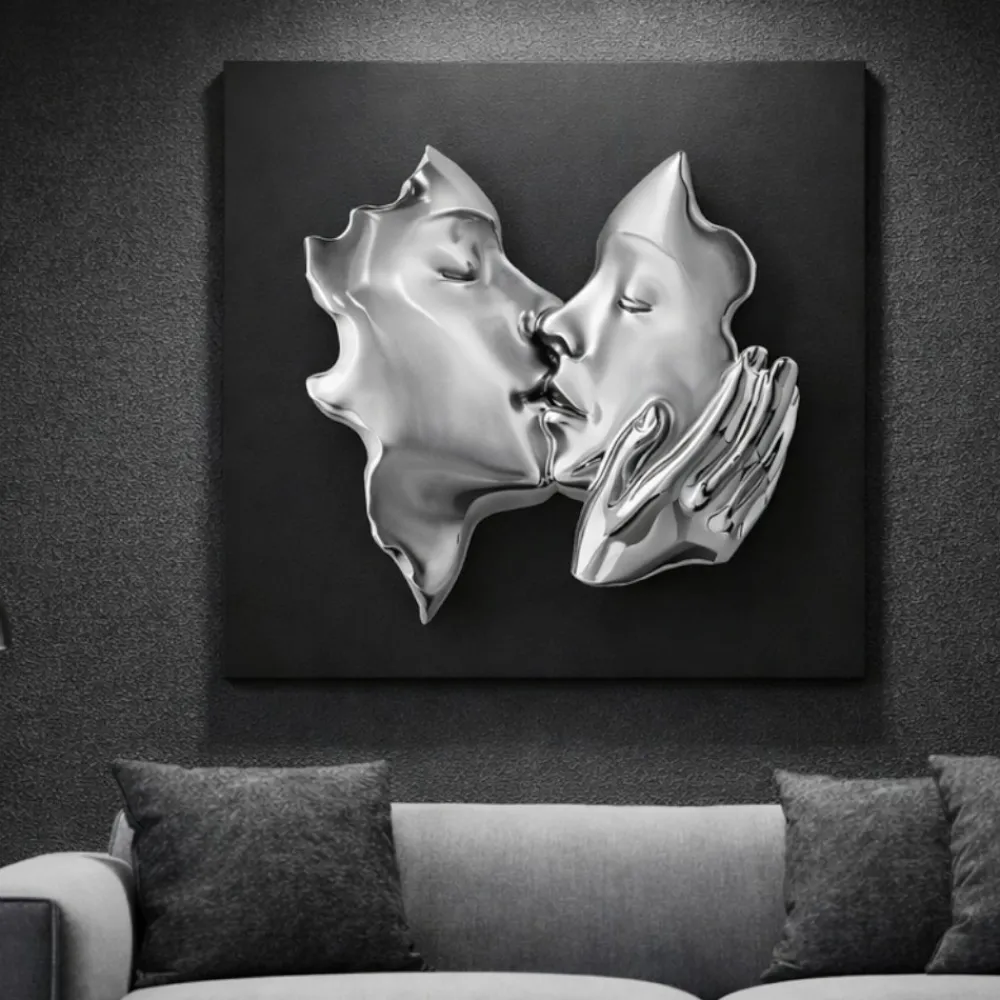 Quadri Moderni-Bongelli Preziosi Quadro volti 3d scultura argento nero 50x50