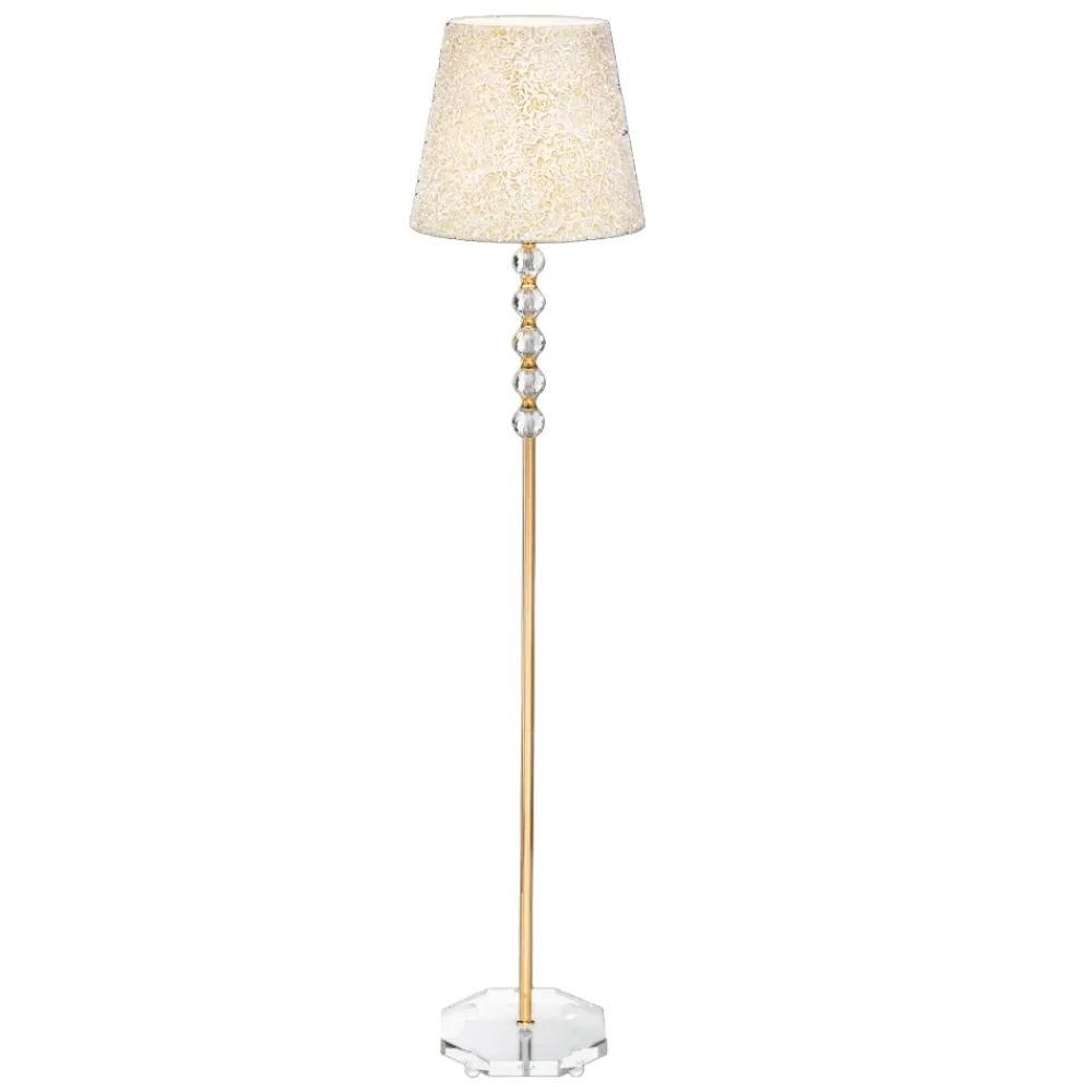 Lampade Da Terra-Ideal Lux Queen pt1 piantana classica paralume tessuto glitter oro inserti di cristallo