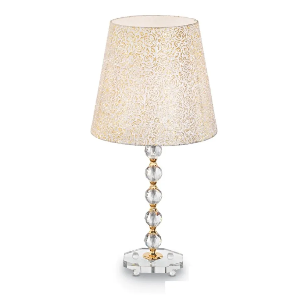 Lampade Da Tavolo-Ideal Lux Queen tl1 big lampada da tavolo paralume tessuto glitter oro