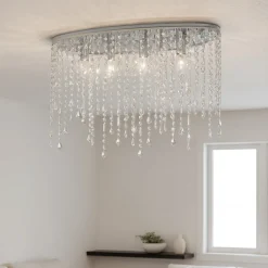 Plafoniere Moderne-Ideal Lux Rain pl5 plafoniera ovale cromo cristalli trasparenti molati