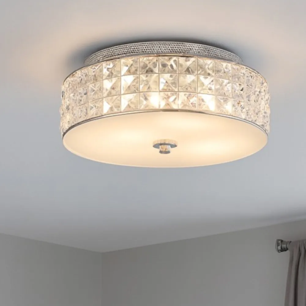 Plafoniere Moderne-Ideal Lux Roma pl4 plafoniera classica 30cm rotonda cristalli trasparenti