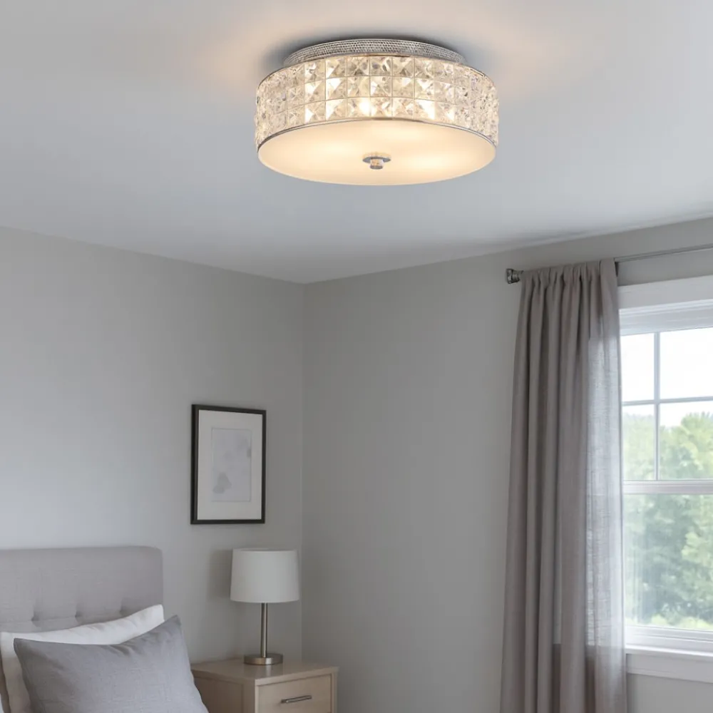Plafoniere Moderne-Ideal Lux Roma pl4 plafoniera classica 30cm rotonda cristalli trasparenti