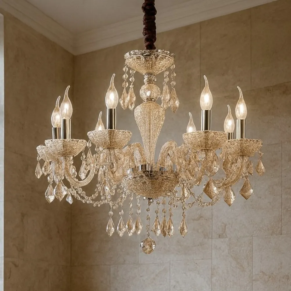 Lampadari Moderni-Ideal Lux Rose sp8 lampadario 8 bracci in vetro ambrato a goccia
