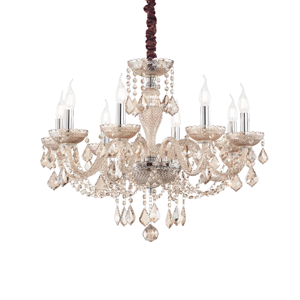 Lampadari Moderni-Ideal Lux Rose sp8 lampadario 8 bracci in vetro ambrato a goccia