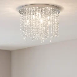 Plafoniere Moderne-Ideal Lux Royal pl8 plafoniera tonda cromo cristalli molati