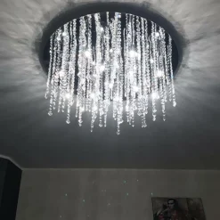Plafoniere Moderne-Ideal Lux Royal pl12 plafoniera da salotto rotonda cromo pendenti cristallo molato