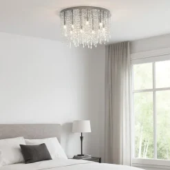 Plafoniere Moderne-Ideal Lux Royal pl12 plafoniera da salotto rotonda cromo pendenti cristallo molato