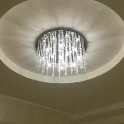 Plafoniere Moderne-Ideal Lux Royal pl12 plafoniera da salotto rotonda cromo pendenti cristallo molato
