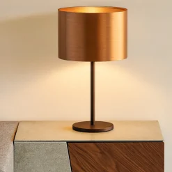 Lampade Da Tavolo-Eglo Saganto lampada da tavolo moderna marrone paralume colore rame
