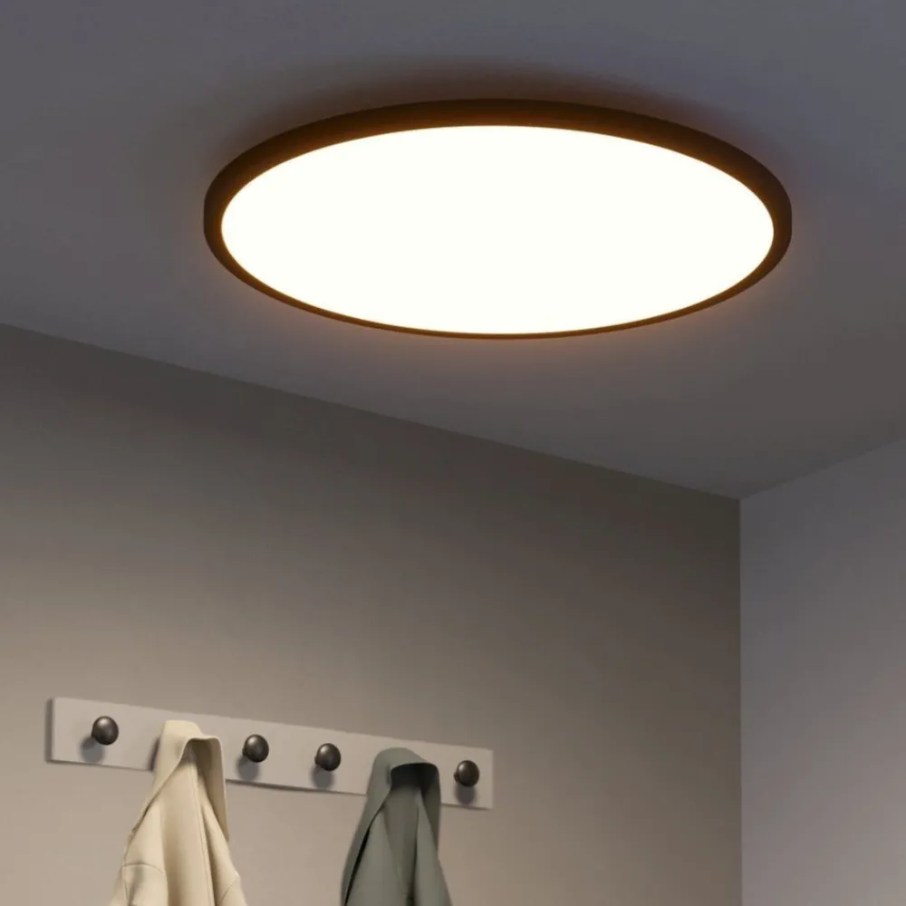 Plafoniere Moderne-Eglo Sarsina z plafoniera moderna nera tonda led 2700k a 6500k controllo remoto app